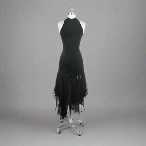 Vintage 80's Black Suede Hanky | Dagger Hem Party Dress S